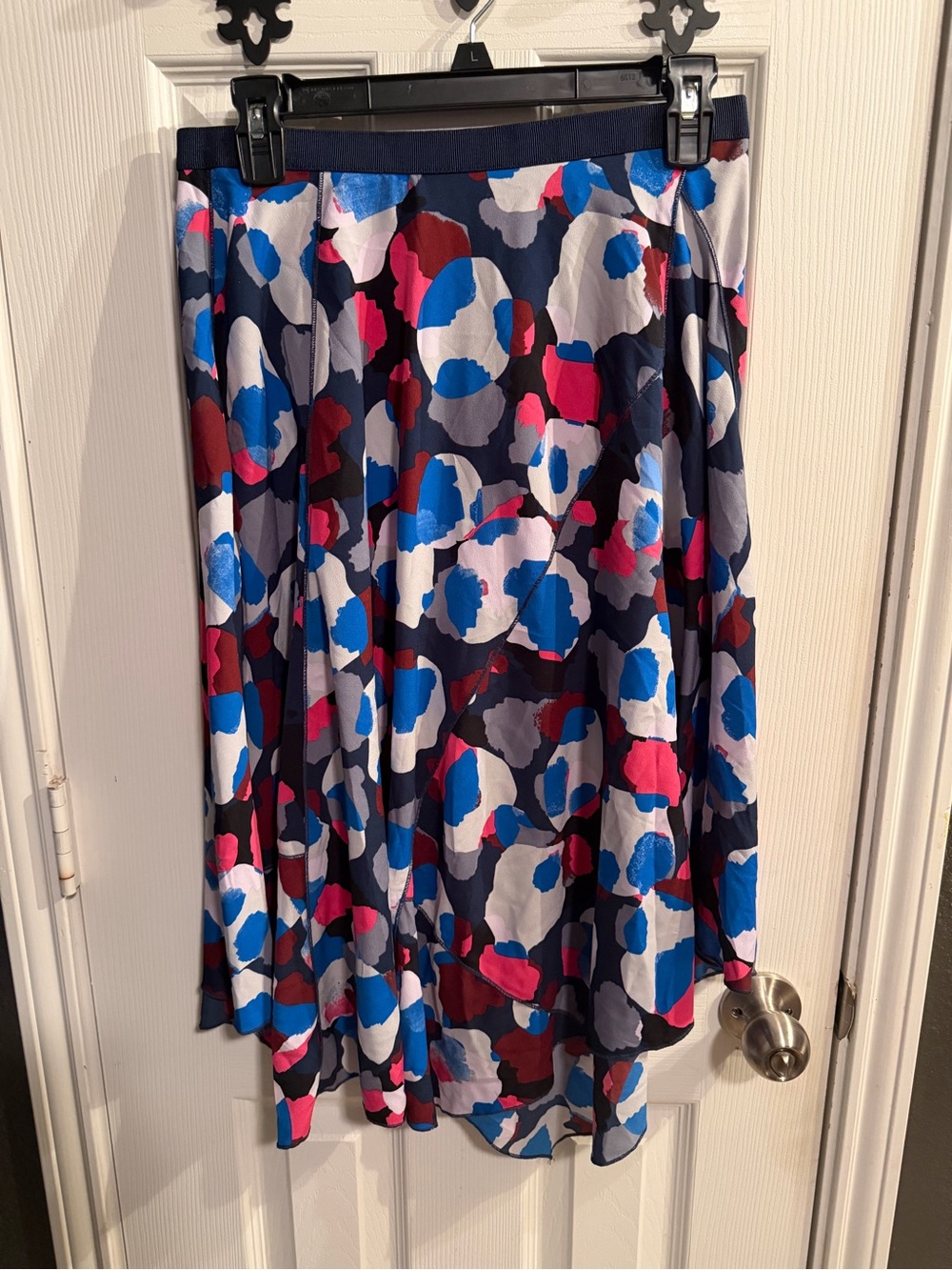 Banana Republic Factory Navy Printed Midi Skirt with Blue, Pink & White Accents
